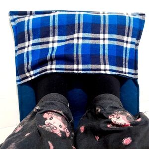 Rice-flax seed therapeutic heating-cooling foot/hand warmer, rice bag, Plaid